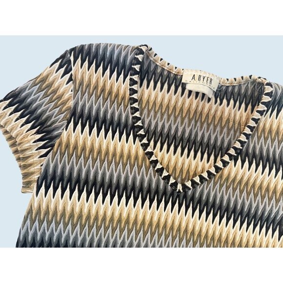 Vintage A. BYER California Zig Zag V Neck Short Sleeve Top Shirt Blouse Sz S - Picture 3 of 6